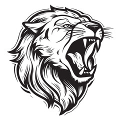Roaring Lion face comic hand drawn sketch Vector illustration Safari animals Logo