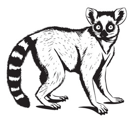 Zoo. African fauna. Lemur, Madagascar. Engraving of wild animal. Classic vintage style image. © BigJoy