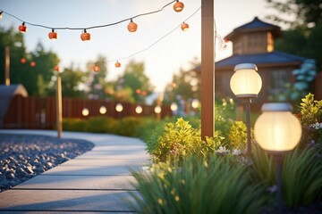 solar garden lights lining a winding path in the evening