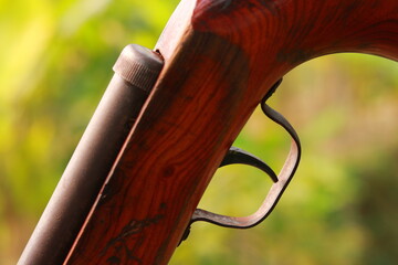 Hunting rifle close-up on a blurred background of nature.