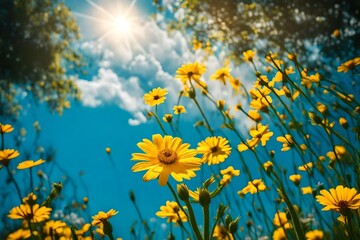 Fototapeta na wymiar yellow flowers and sun
