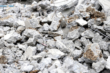 Broken concrete, Piles of rubble after house demolition