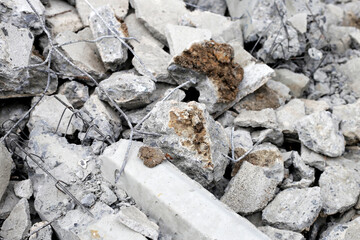 Broken concrete, Piles of rubble after house demolition