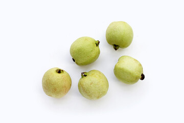 Fresh pink guava on white background.