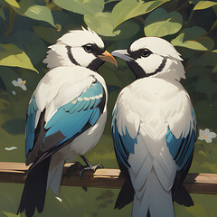 A birds sitting on a tree branch in the rainforest. AI Generative