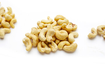 Cashew nuts on white background.