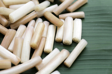 Fresh lotus rootlet on banana leaf