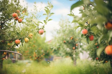 overgrown orchard with ripe fruit on trees