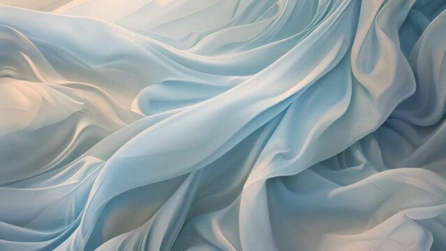 4k Blue wave satin fabric loop background. Wavy silk cloth fluttering in the wind. Tenderness and airiness.3D digital animation of seamless flag waving ribbon streamer riband. soft