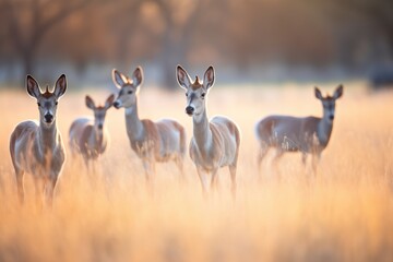 Obraz premium herd of roan antelopes grazing in sunlit grassland