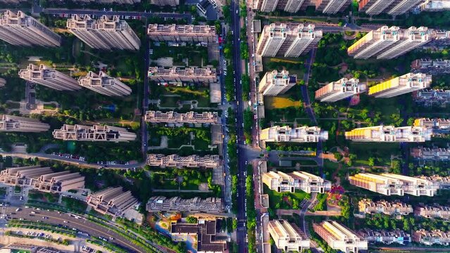 Aerial photo of modern city, dense building complex, eco-city, green city