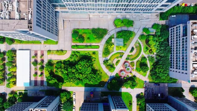 Aerial photo of modern city, dense building complex, eco-city, green city