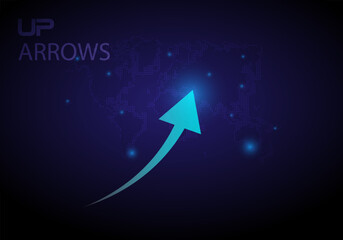 Business growth, digital upward arrow on dark blue background Hi-tech vector illustration