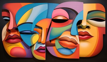 embracing individuality and cultural diversity through colorful abstract facial art illustration