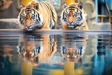 tigers reflection in a calm pond