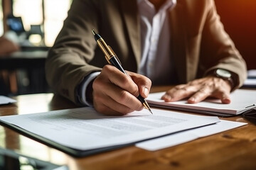 Professional businessman analyzing and examining financial report