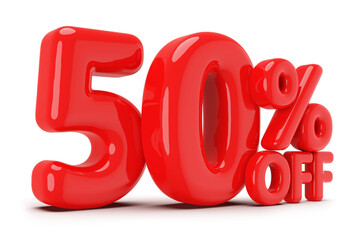 50 percentage off sale discount number red 3d render