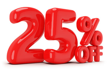 25 percentage off sale discount number red 3d render