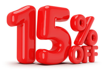15 percentage off sale discount number red 3d render