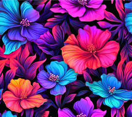 Fototapeta na wymiar Garden of Eden Burst, Neon Floral Fantasy, Created using generative AI