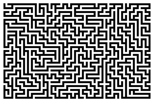 Labirynt, czarne geometryczne linie na białym tle - kształt, abstrakcja, tekstura