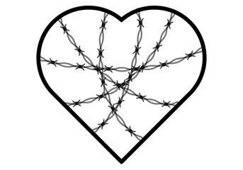 Icono de corazón rodeado de alambre de espino.