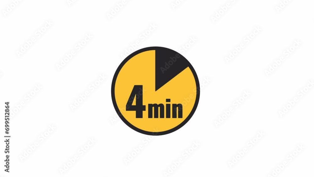 Poster 4 minutes timer line 2d object animation. time period flat color cartoon 4k video, alpha channel. in