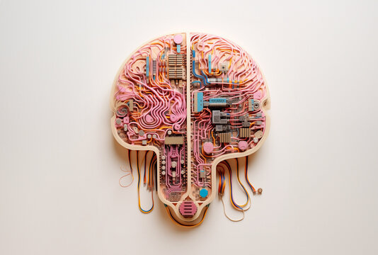 Human brain showing Intelligent thinking processing through the concept of a neural network printed circuit of big data and artificial intelligence