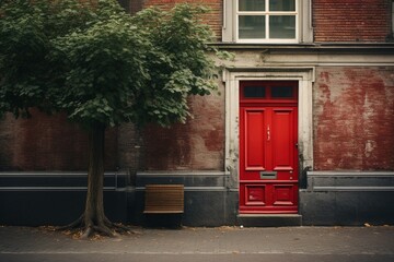 Fototapeta na wymiar red door in front of a house
