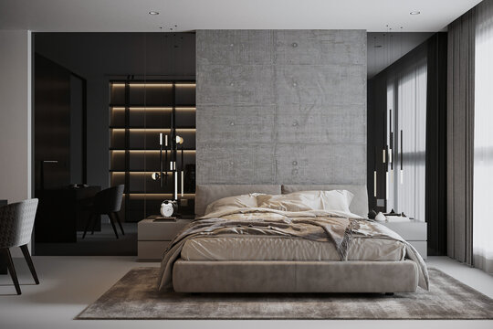 The Stylish interior of a comfortable bedroom.