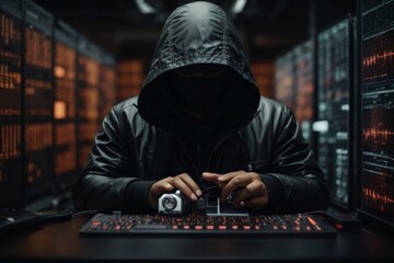 hackers who carry out hacking programs - obrazy, fototapety, plakaty