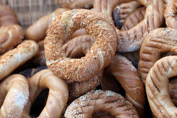 Traditional Cracovian  prezels with salt,  poppy and sesame seeds