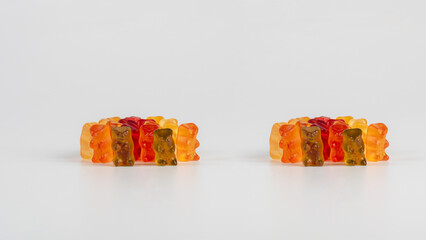 Jelly bears candy, gummy bear on white background