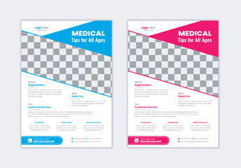 Medical Flyer template layout design.
Corporate creative colorful Health Care 
poster flyer pamphlet health cover design layout space for photo background, vector template design A4 size.
