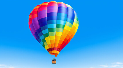 Colored hot air balloon on a clear blue sky with few clouds 