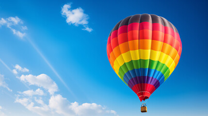 Naklejka premium Colored hot air balloon on a clear blue sky with few clouds 