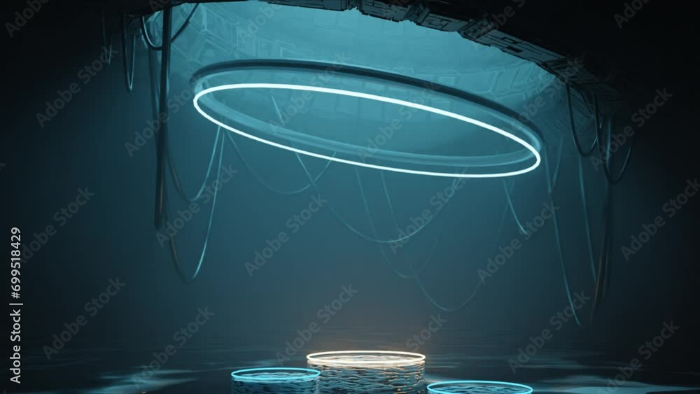 Aufkleber 4k video animation of an abstract sci-fi scene where the light falls from the top and all the neon l