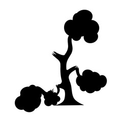 Broken tree vector silhouette on white background. Broken tree branch. concept of natural damage.
