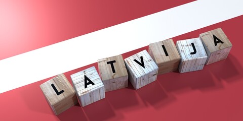 Latvija - Latvia - wooden cubes and country flag - 3D illustration