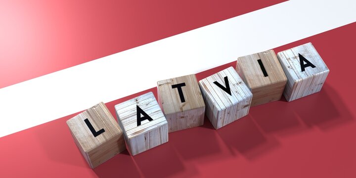 Latvia - wooden cubes and country flag - 3D illustration
