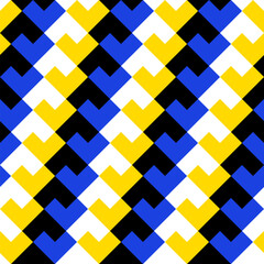 Seamless pattern of blue, yellow, white and black arrows. Perfect for modern wallpapers and textiles.