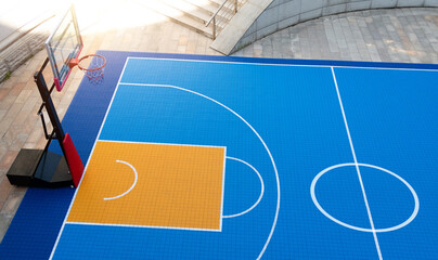 Aerial view of empty basketball court