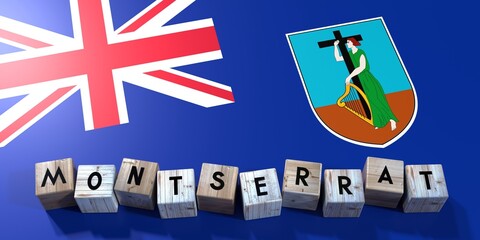 Montserrat - wooden cubes and country flag - 3D illustration - obrazy, fototapety, plakaty