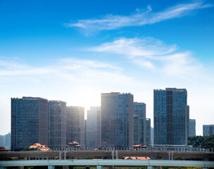 Fototapeta premium Highway overpass near office buildings