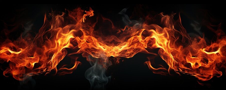 Dynamic flame on black background, golden wave with fiery effect, fire blaze abstract texture, art design Generative AI