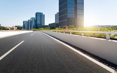 Highway overpass near office buildings