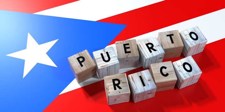Puerto Rico - wooden cubes and country flag - 3D illustration