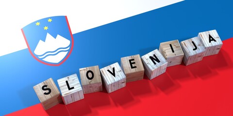 Slovenija - Slovenia - wooden cubes and country flag - 3D illustration