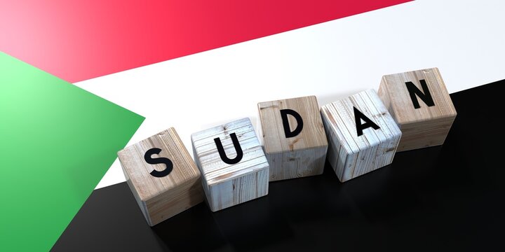 Sudan - wooden cubes and country flag - 3D illustration