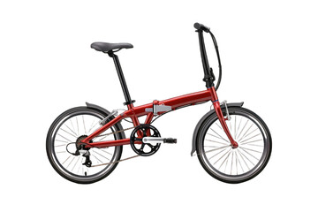 red folding bicycle isolated on a transparent background.